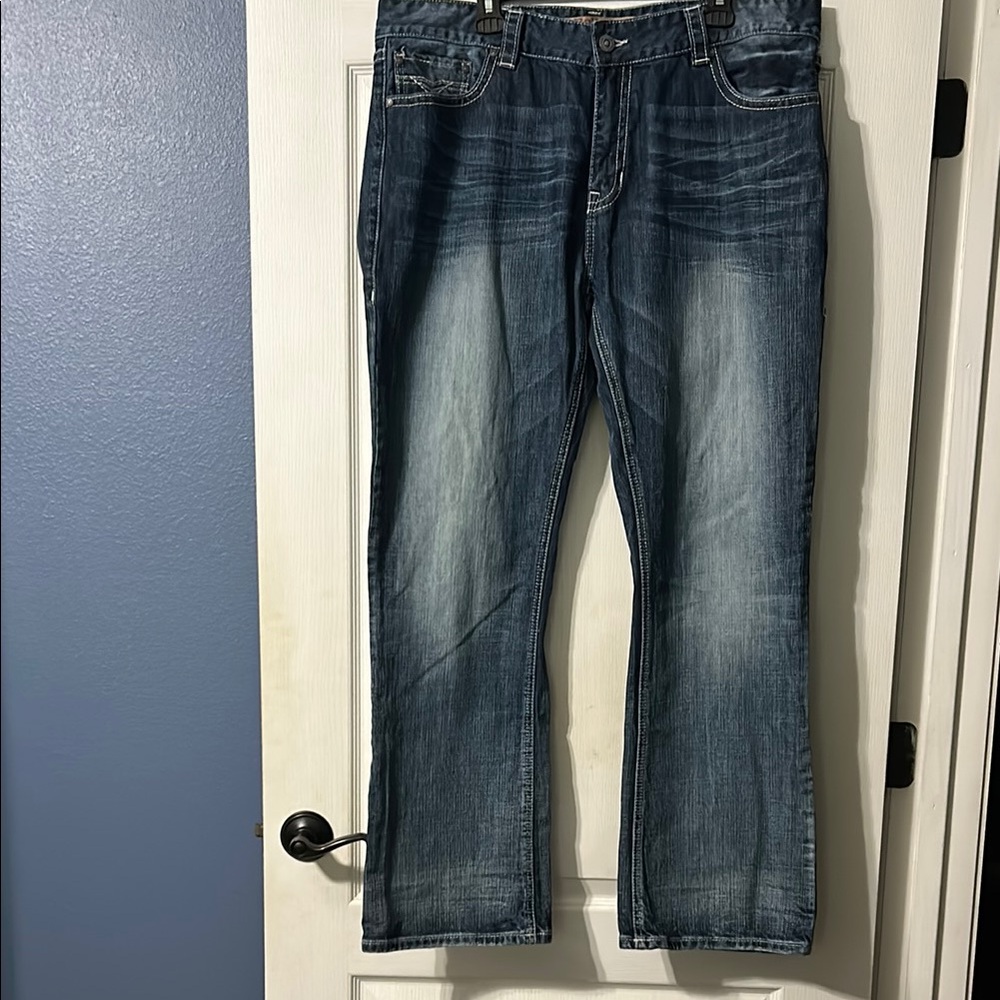 Blue Straight Jeans with Vintage Fading